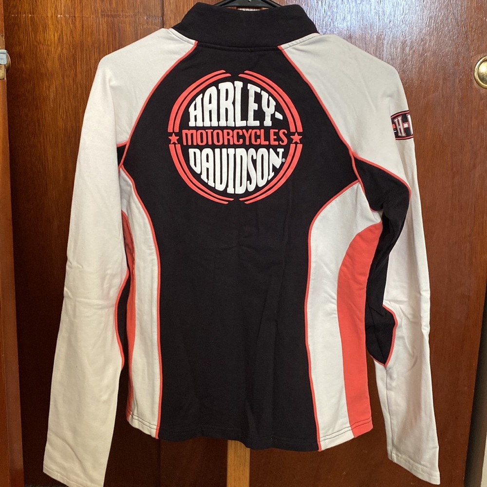 Harley Davidson zip up light weight jacket. Medium. Black, cream and coral.